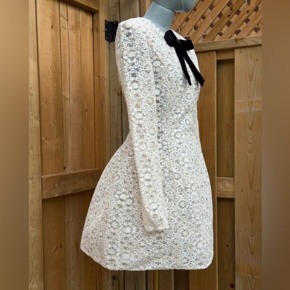 🆕 BRONX & BANCO 🧿 NWOT Courtney Long Sleeve White Lace Mini Dress, Sz L US 8 - Picture 8 of 15